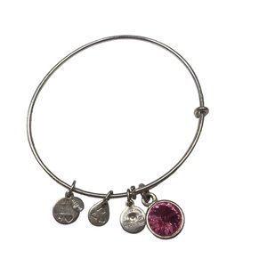 Alex and Ani light Pink Crystal October silver Birthstone Charm Bangle Bracelet